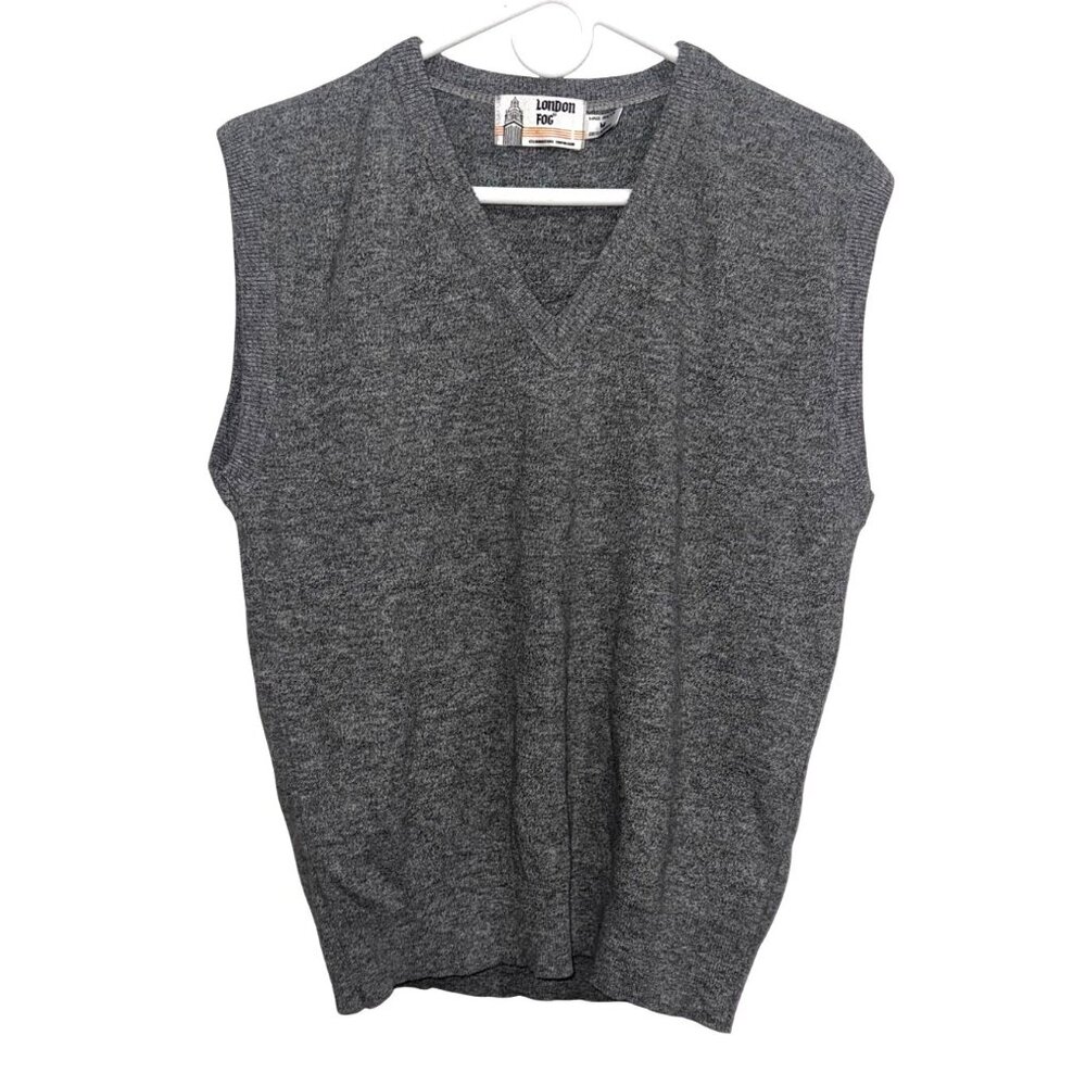 London Fog Mens Gray V-Neck Sleeveless Sweater Vest Size M 100% Acrylic Made In